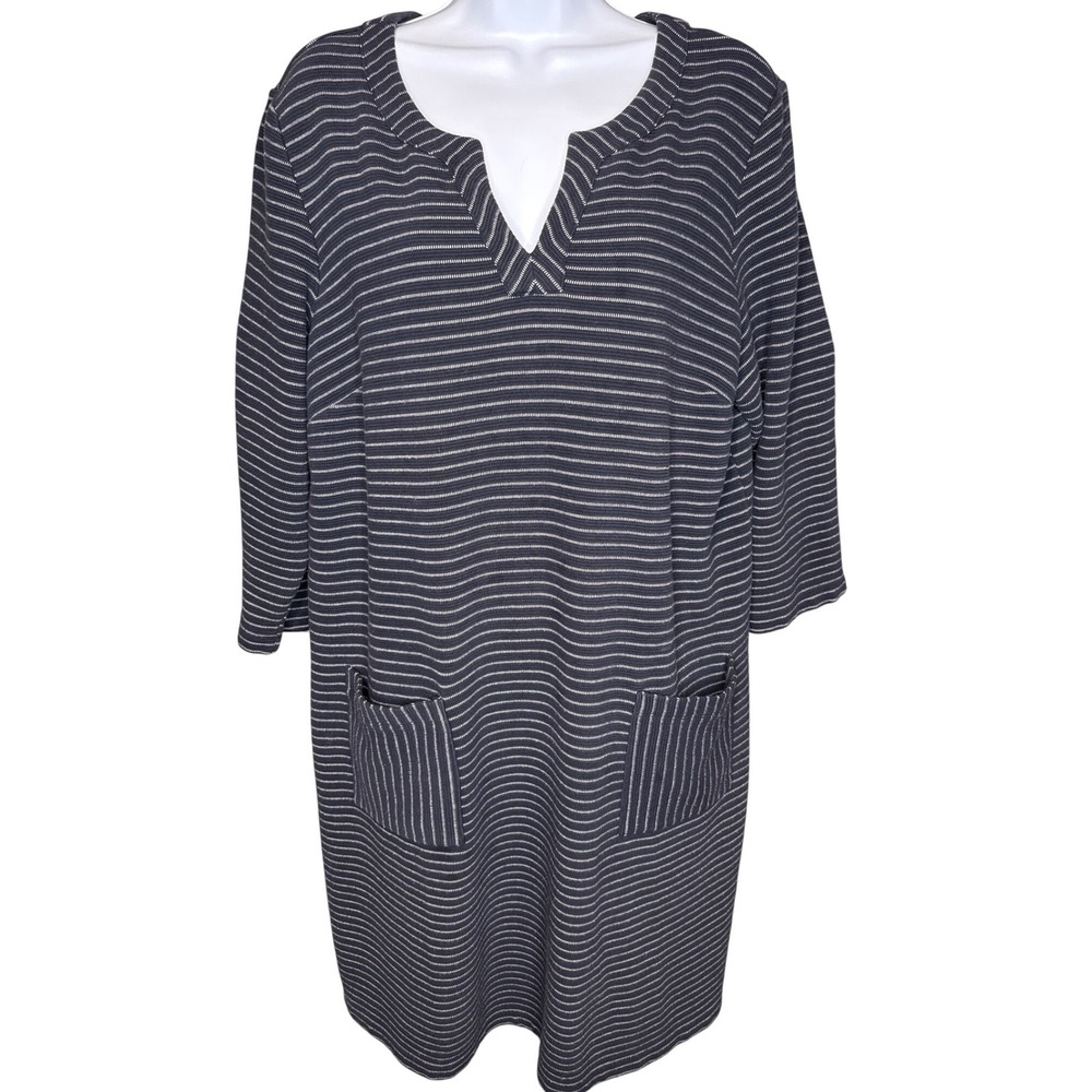 J. Jill Steel Blue Striped Shift Dress w/‎ Pockets L Coastal-Chic Quiet Luxury